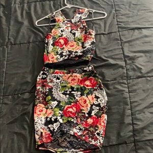2 piece crop top and matching skirt